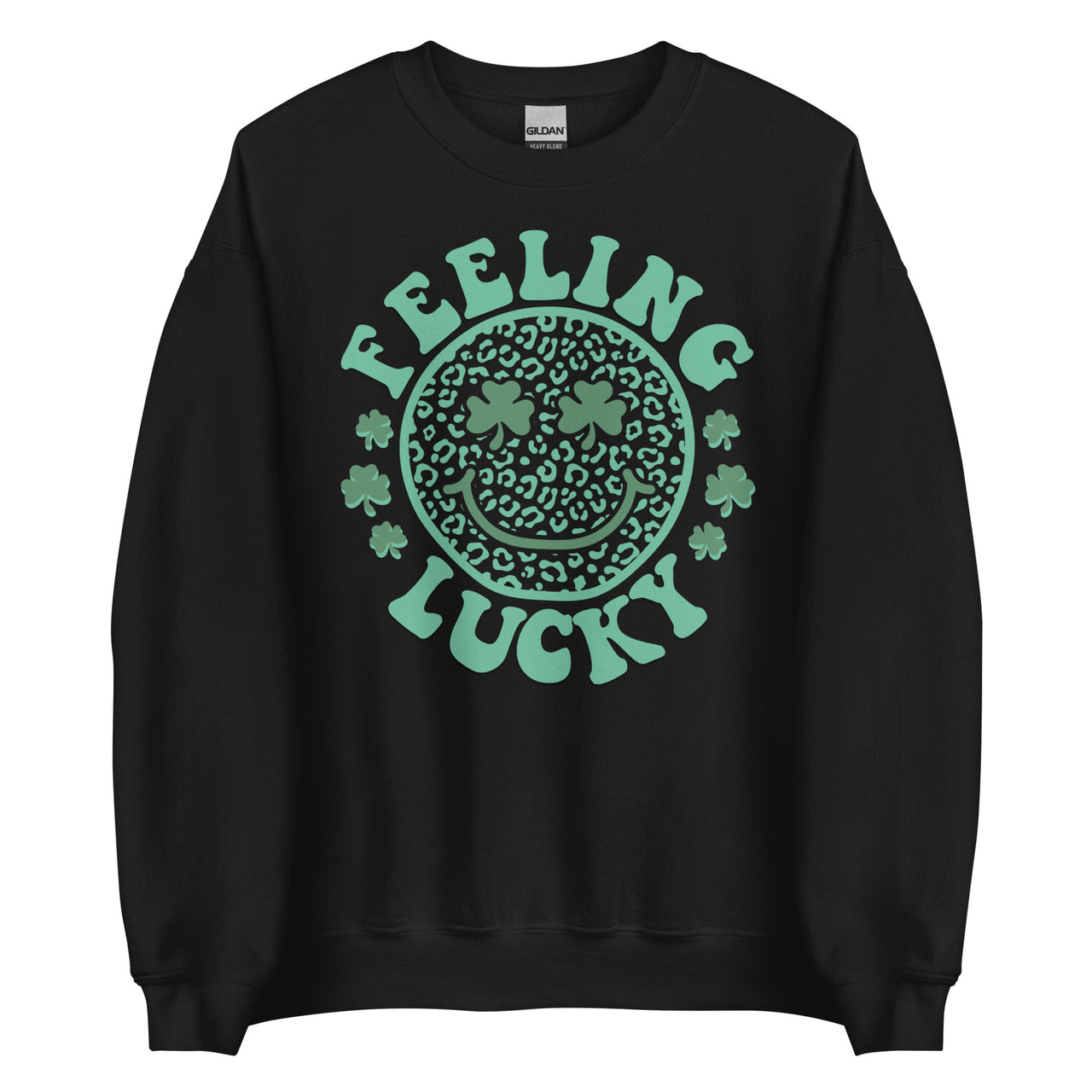 Feeling Lucky Smiley/Leopard Crew Neck